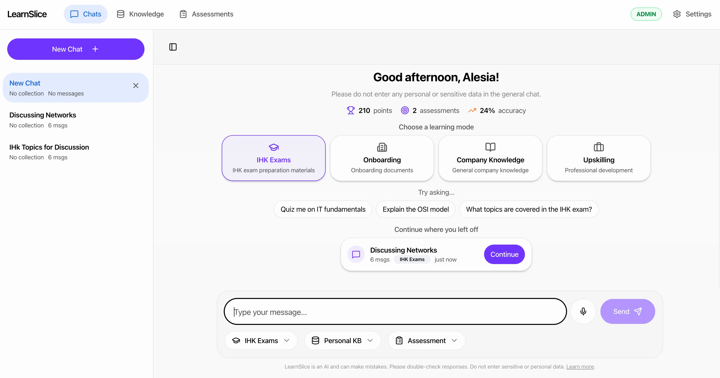 LearnSlice AI learning platform with personalised learning modes and sovereign data processing